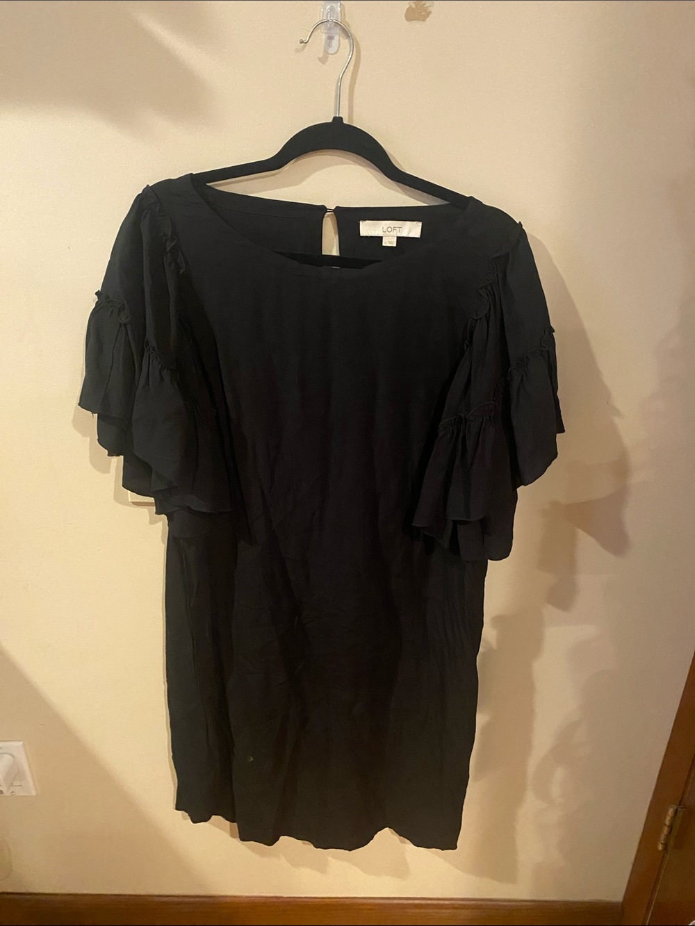 NWOT LOFT Black Tiered Ruffle Sleeve Mini Dress